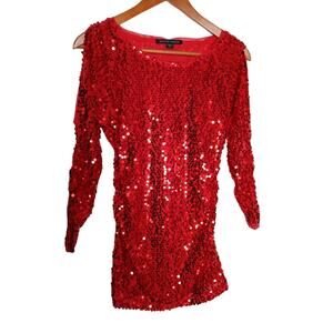 Boston Proper Red Sequin Long Sleeve Top